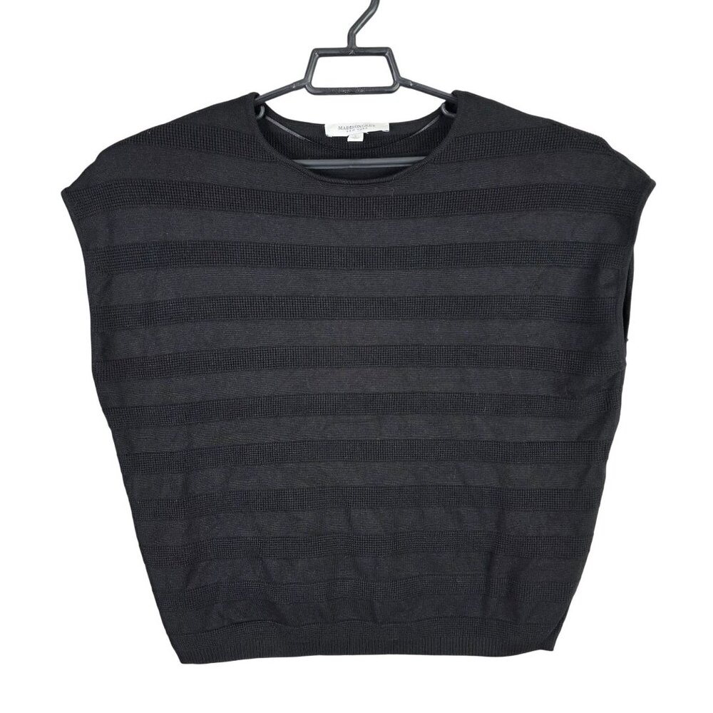 Womens Madison Grey Sleeveless Black Striped Top Rayon Blend Round Neck Size L